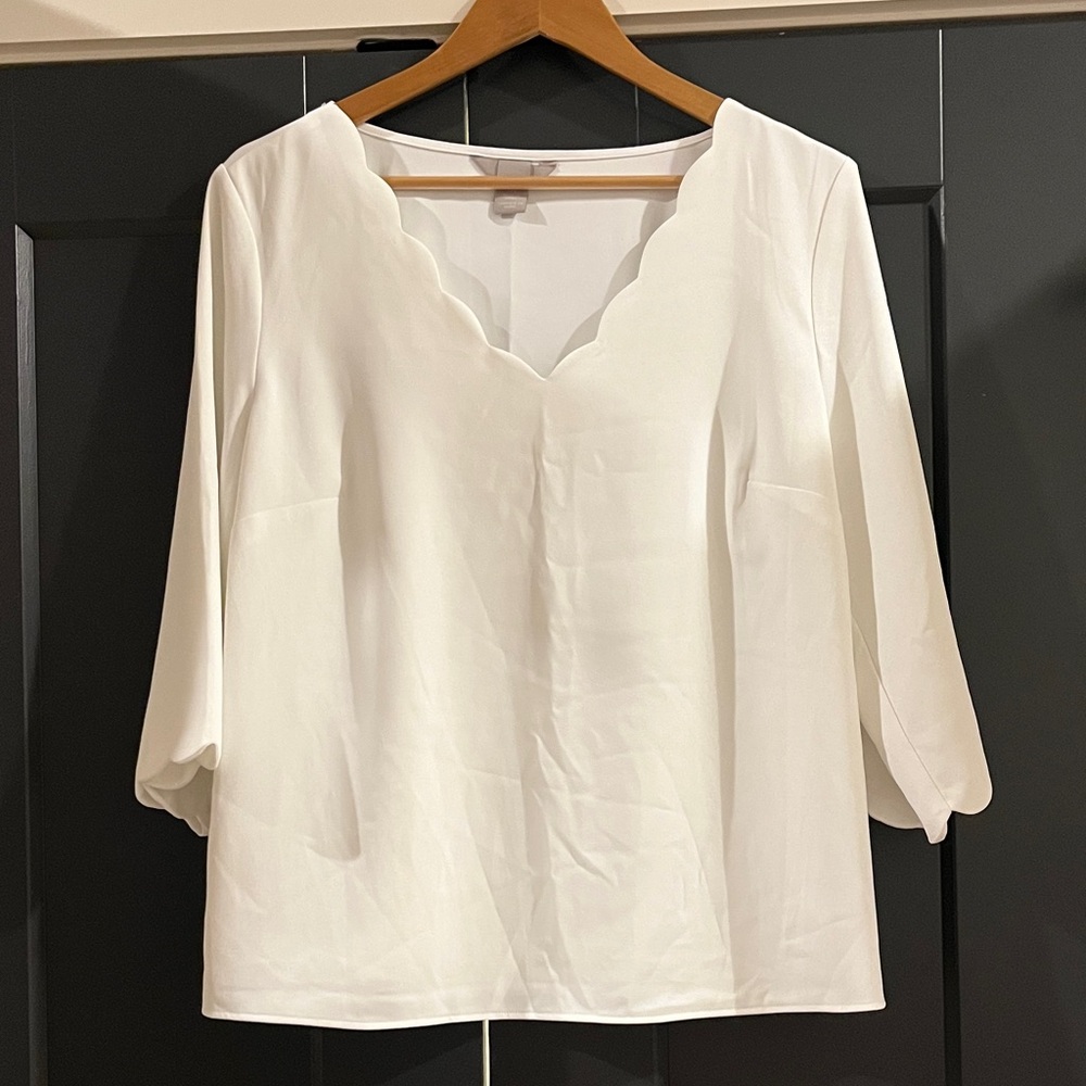 H&M Elegant White Scalloped Blouse